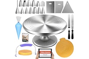 RFAQK 50PCs Cake Turntable Set -12" Aluminum Revolving Cake Stand- Professional Cake Decorating Supplies Kit with Straight & 