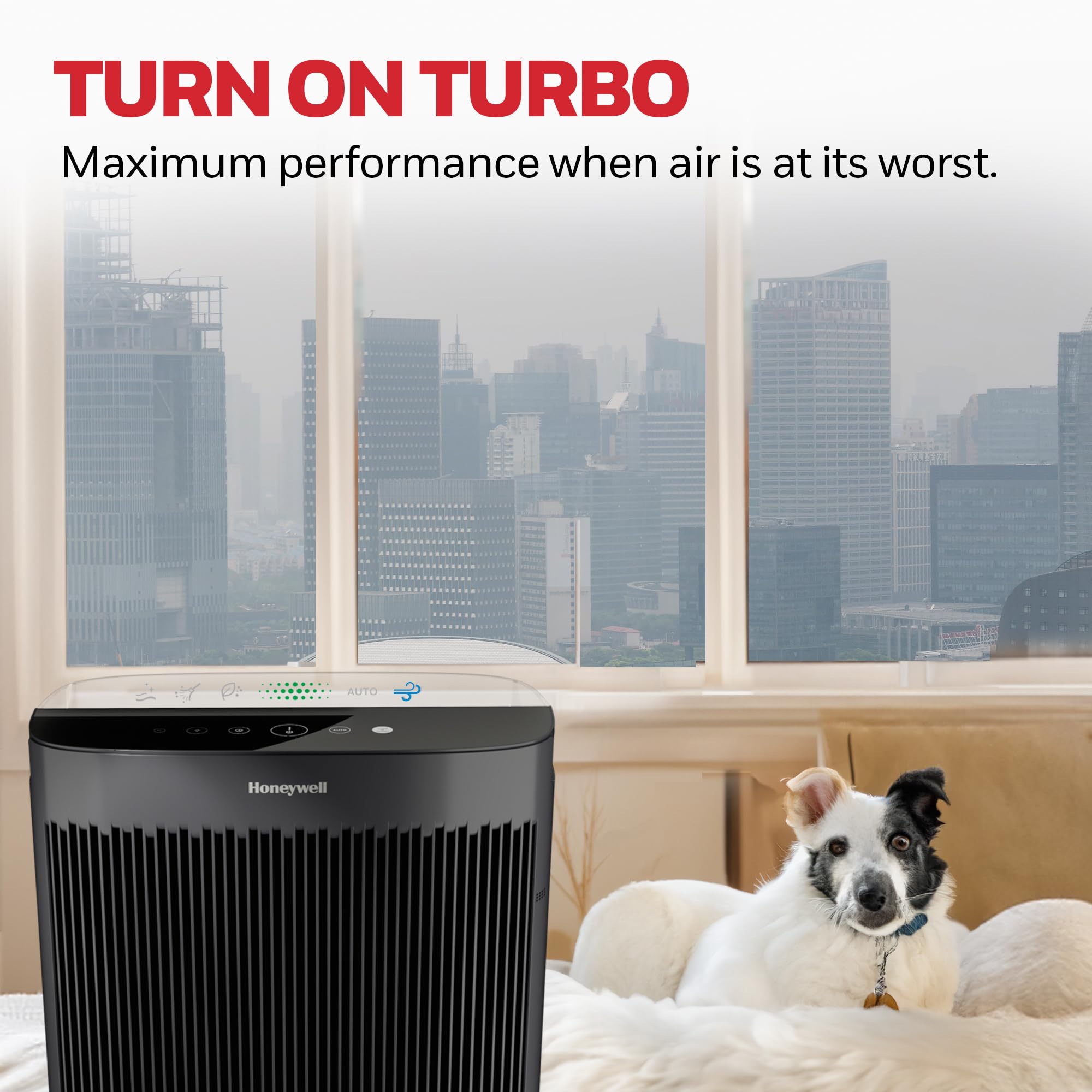Honeywell Allergen Plus HEPA Air Purifier for Home Large Rooms up to 2400 Ft², Air Quality Monitor, Auto Mode, Reduces Allergens, Pollen, Pet Dander, Odors, Smoke, Black, HPA5300B