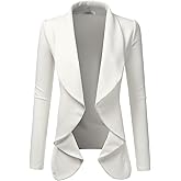 DOUBLJU Classic Draped Open Front Long Sleeve Business Casual Work Deconstructed Blazer Jackets for Womens with Plus Size