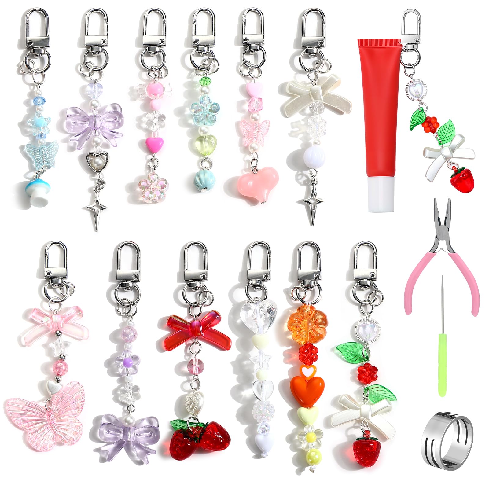 Photo 1 of Chunful 12 Pcs Lip Gloss Keychains Bulk Lip Balm Keychains with Exquisite Cute Charm Jewelry for Women Girls Key Purse Decor(Cute)