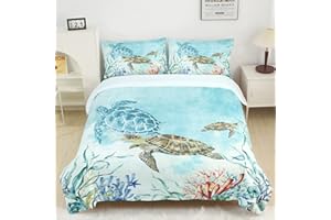 CVHOUSE Sea Turtle Duvet Cover Full Size,Ocean Watercolor Bedding Set for Kids Teens,Beach Comforter Cover,1 2 Pillowcases 3 Piece Full 79'x89'