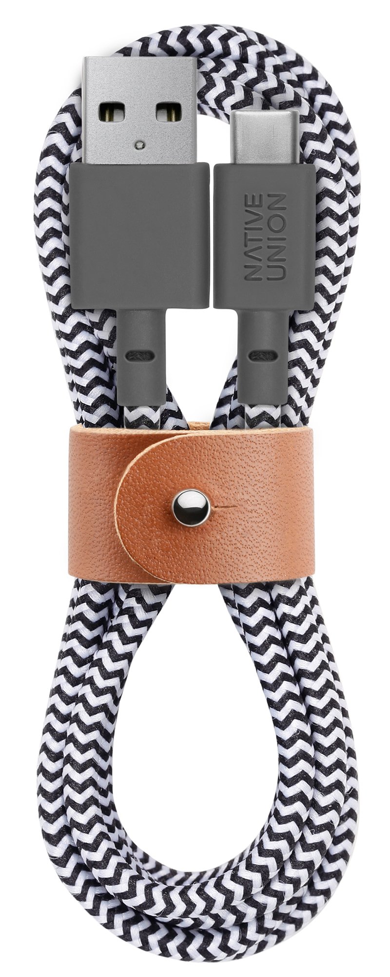 Photo 1 of Native Union Belt Cable USB-C to USB-A - 4ft Ultra-Strong Charging Cable with Leather Strap Compatible with iPhone 16, Samsung Galaxy Z Fold 6, Flip 6, S24 Ultra, Pixel 9 Pro, iPad Pro (Zebra)