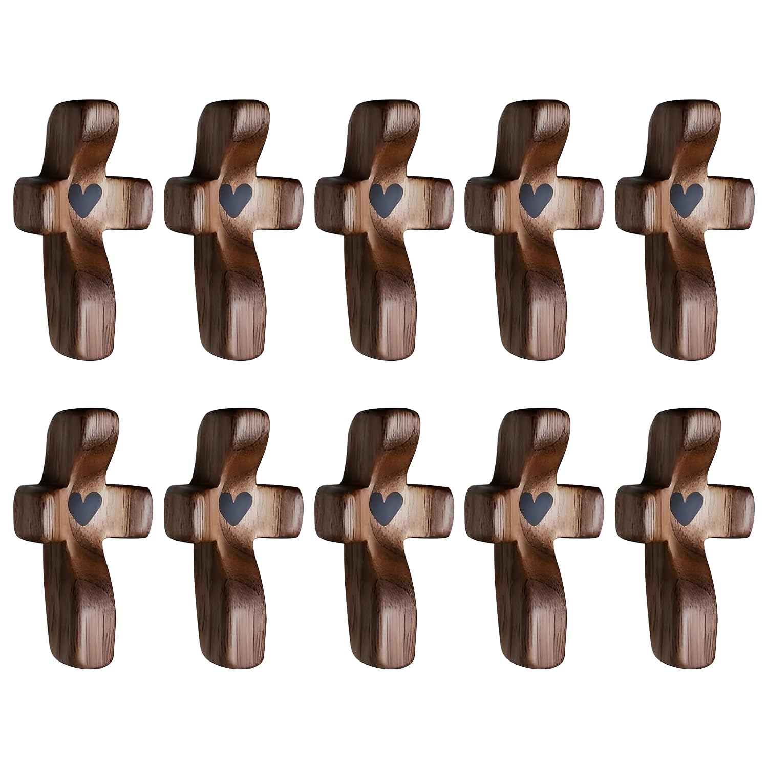 wellhouse Encouragement Gift Wooden Cross Fingertip Stress Relief Gifts Pocket Small Cross Religious Gift Handheld Wooden Cross My Heart(Walnut 10pcs)