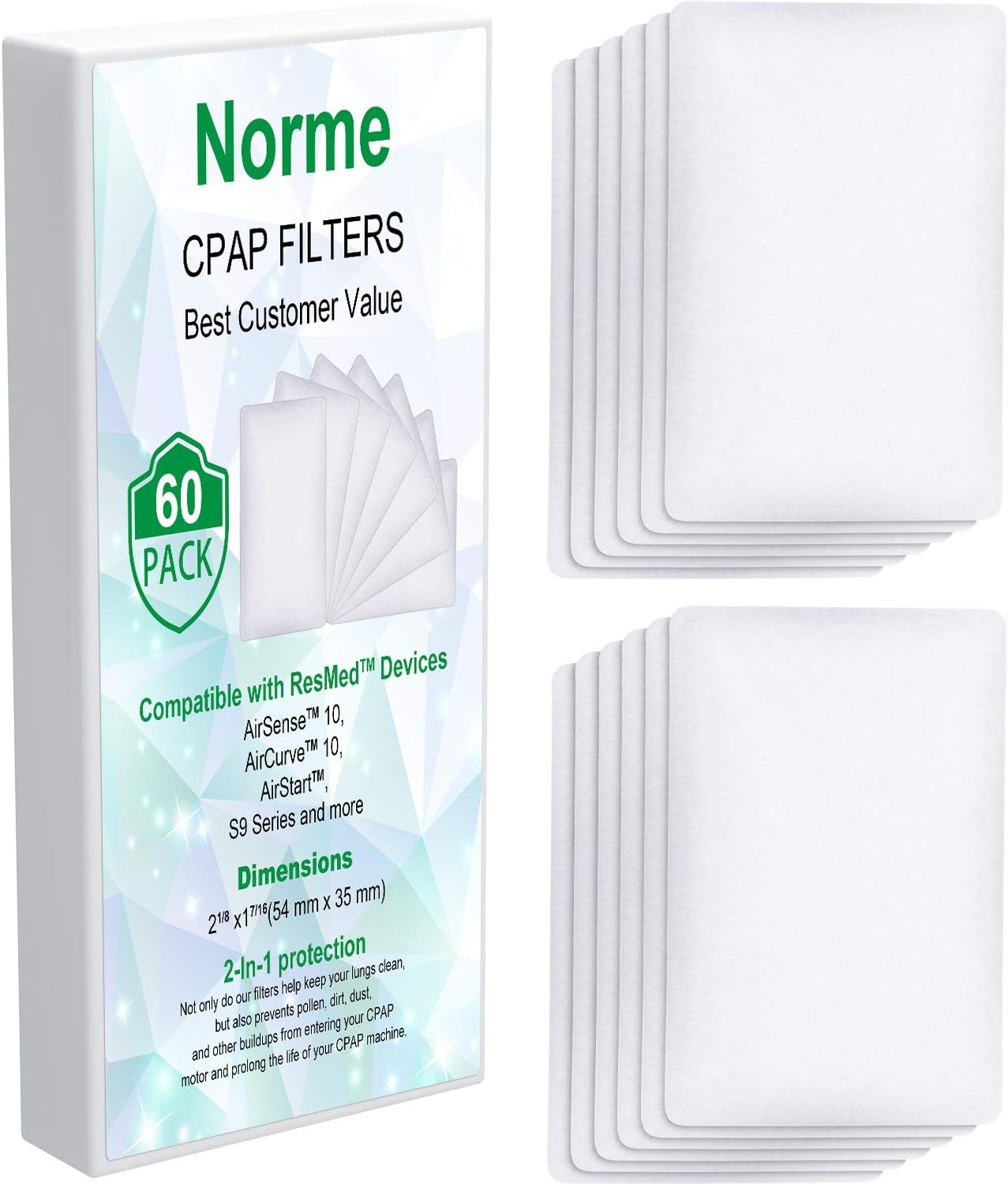 60 Pack Disposable Filters Disposable Filter 54 x 35 mm for Most Same Size Filters