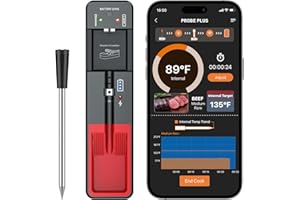 BSRCO Wireless Meat Thermometer, Digital Food Thermometer for Cooking and Grilling, 360 ft Bluetooth Smart Meat Thermometer, for Oven Safe, Kitchen, Smoker, Sous Vide, iOS & Android App Compatible, Grey
