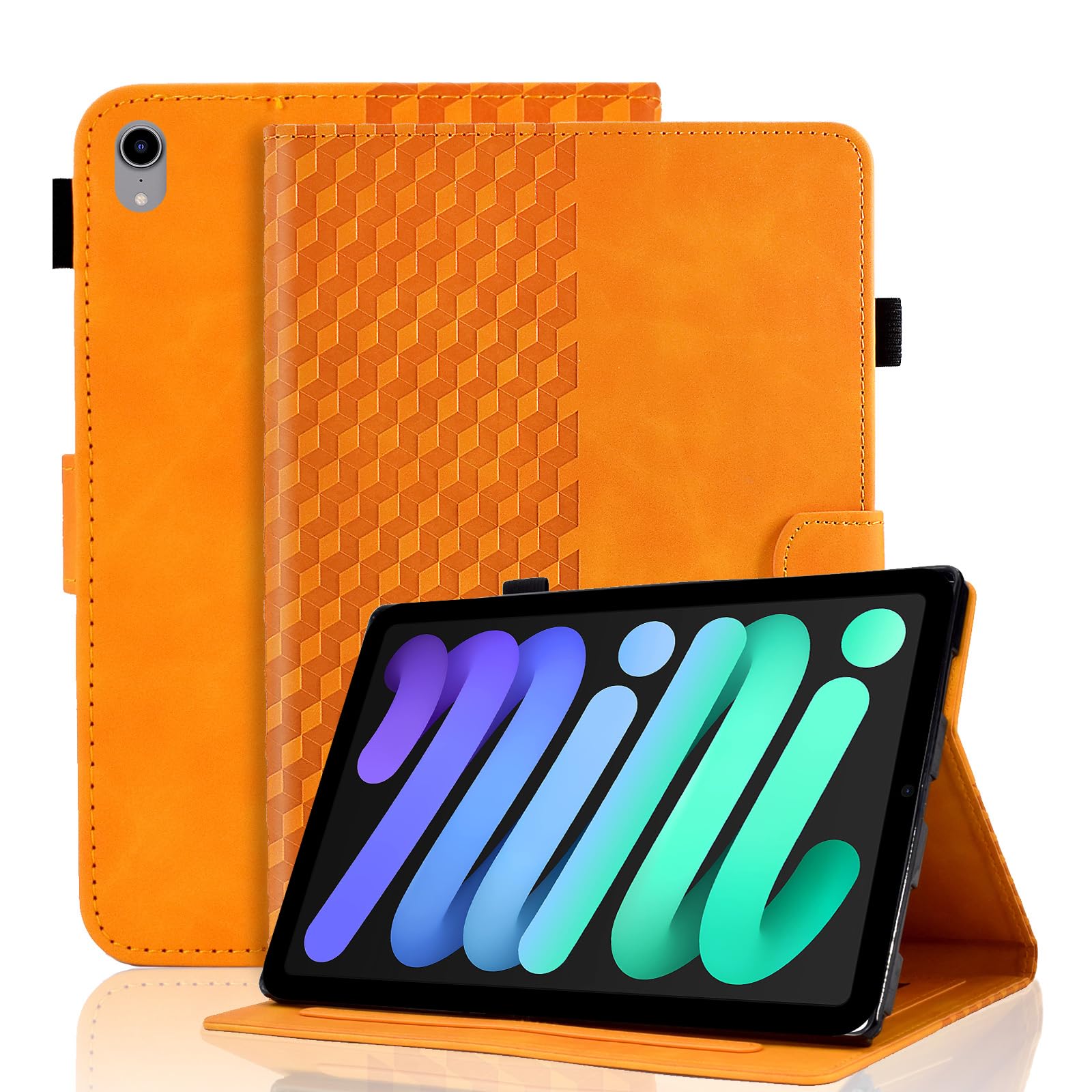 Vkooer Case for iPad Mini 7 (A17 Pro) 2024 7th Generation/iPad MINI 6th Generation 2021 8.3 inch, PU Leather Folio Flip Cover Smart Shell with Auto Sleep/Wake Multi Angle Viewing Stand, Orange