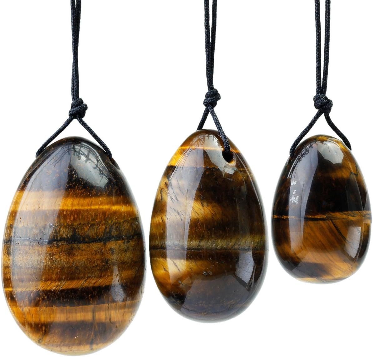 Shanxing Tiger's Eye Yoni Eggs Set of 3, Predrilled, with Unwaxed String