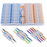 Lever Wire Connectors, HTCELLE 60-Piece Quick Connect Electrical Splicing Kit for Compact Inline Terminals - 28-12 AWG, 1 in 1 Out (Multicolored, 60)