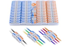 Lever Wire Connectors, HTCELLE 60-Piece Quick Connect Electrical Splicing Kit for Compact Inline Terminals - 28-12 AWG, 1 in 1 Out (Multicolored, 60)