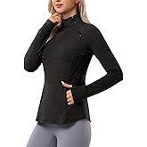 Soneven Women's Fleece Lined Running Sweatshirt 1/4 Zip Asymmetric Neck Winter Outfits with Pockets and Thumb Holes