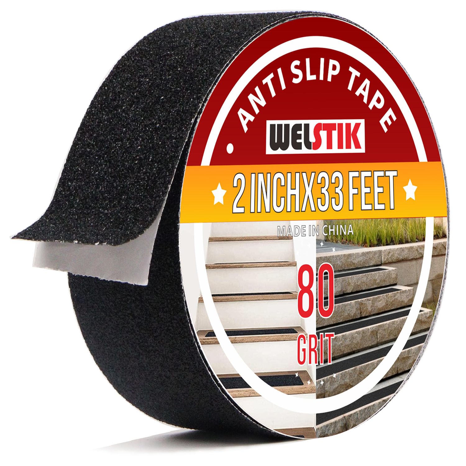 WELSTIK Heavy Duty Anti Slip Tape,Grip Tape,Friction,for Staircase Step Treads,Indoor,Outdoor Black,50mmx10m