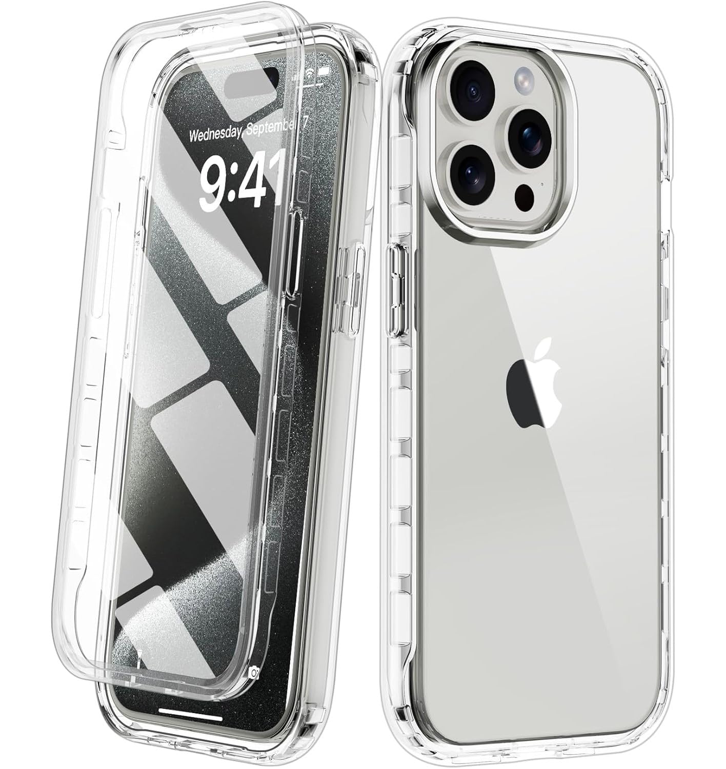 NWNK13 For iPhone 16 Pro - 6.3'' inch Case Crystal Clear Slim Fit Front & Back 360° Case Built-in Screen Protector Transparent Full Body Silicone Gel Mobile Phone Cover