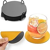 Chitomars Drink Coasters with Holder, Faux Leather Coaster Sets of 12, Dual Sided for Coffee Cup Tabletop Protection Non-Slip Washable (Gray Yellow)