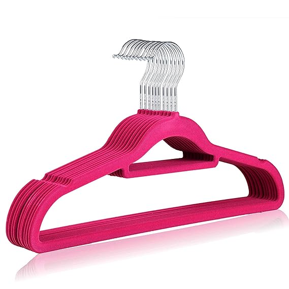 MUQU Kleiderbügel aus SAMT, Rutschfest, schmal beflockt, für Kleidung, Hosen, Schal, Anzug – x Kleiderbügel, Rose, 10