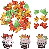 GEORLD Set of 48 Edible Fall Leaves Cake Decorations, Cupcake Topper 3 Colors