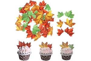 GEORLD Set of 48 Edible Fall Leaves Cake Decorations, Cupcake Topper 3 Colors