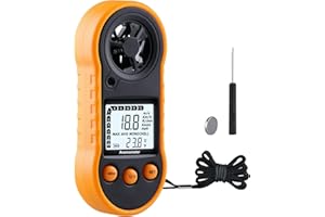 XinJiaYi Digital Anemometer, Air Flow Meter with Wind Temperature Tool 14℉ ~ 113℉, Wind Gauge Air Flow Velocity Measureing, Wind Measuring Tool for Sailing / Surfing / Fishing / Kite - Yellow