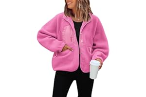 ReachMe Womens Sherpa Jacket Casual Lapel Button Down Cropped Fuzzy Fleece Jackets Long Sleeve Winter Coats with Pockets