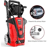 iRozce Pressure Washers, 3045PSI 2.2GPM Max Electric Power Washer with On-board Hose Reel, Metal Adapter, Adjustable Nozzle, Build-in Detergent Tank for Driveway, Cars washing, Red