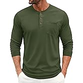 EKLENTSON Men's Henley T-Shirts Long Sleeve Cotton Casual Stylish Shirts Button Pullover Basic Tee Shirts with Pocket