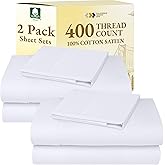 California Design Den 2-Pack Twin Cotton Sheets Sets - 400 Thread Count 100% Cotton Sateen - Soft and Breathable Sheets, 2 Sets of Deep Pocket Bed Sheets - Bright White