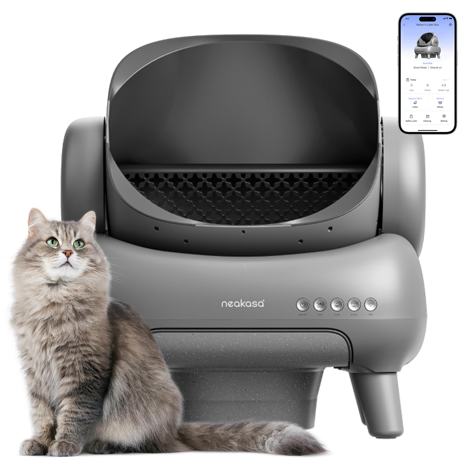 Photo 1 of Neakasa M1 Plus Open-Top Self-Cleaning Cat Litter Box, 360° Safety Sensors, Advanced Odor & Leak Control, Automatic for Large & Multi-Cat Homes, Litter Mat & 2 Rolls Refill Bags Included