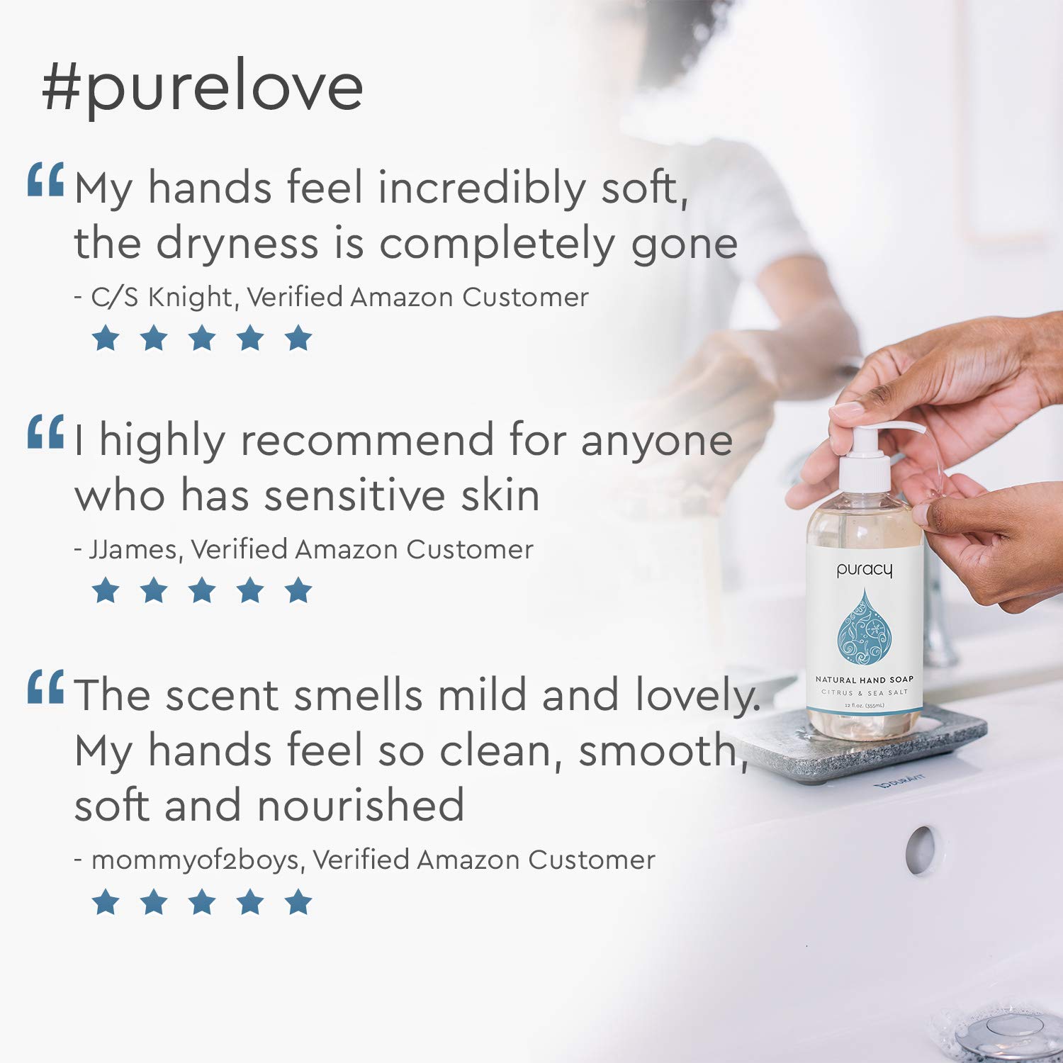 Puracy Natural Gel Hand Wash, Citrus & Sea Salt, Rich Foam, Easy Rinsing, Skin Softening, 12 Fl Oz (4-Pack) : Beauty