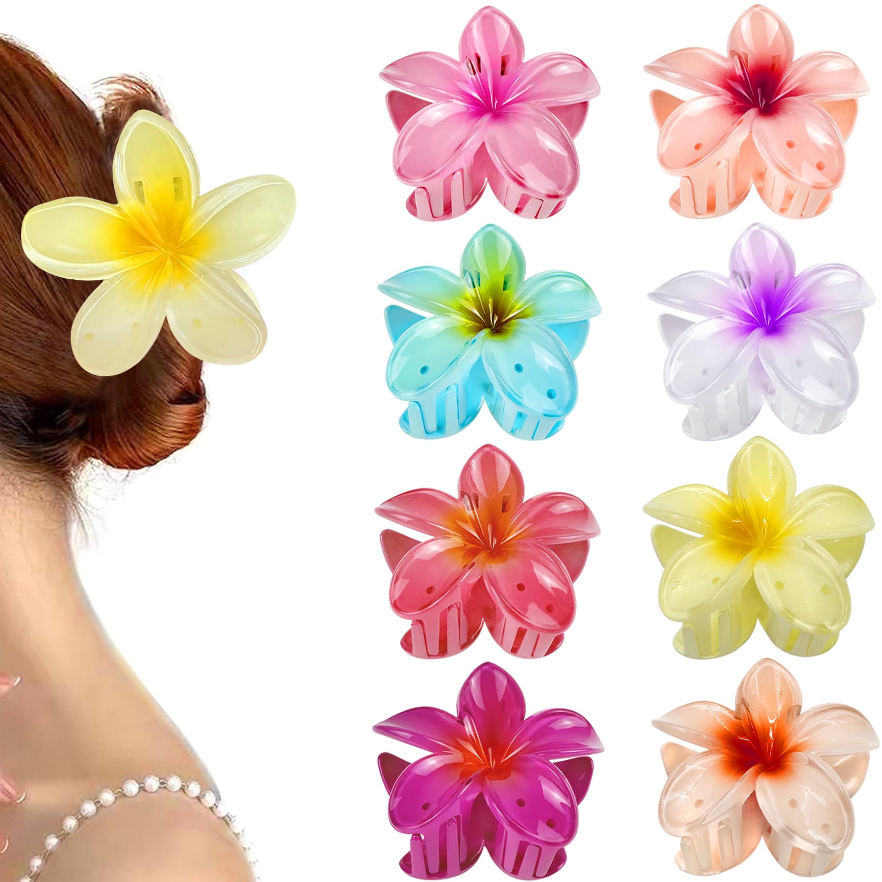 YeahBoom Pack of 8 Flower Hair Clips, Hair Clips for Women, Flower Hair Clips, Hair Accessories, Decorative Hair Accessories, Hair Spirals Clip, Non-Slip Plastic Hair Clips