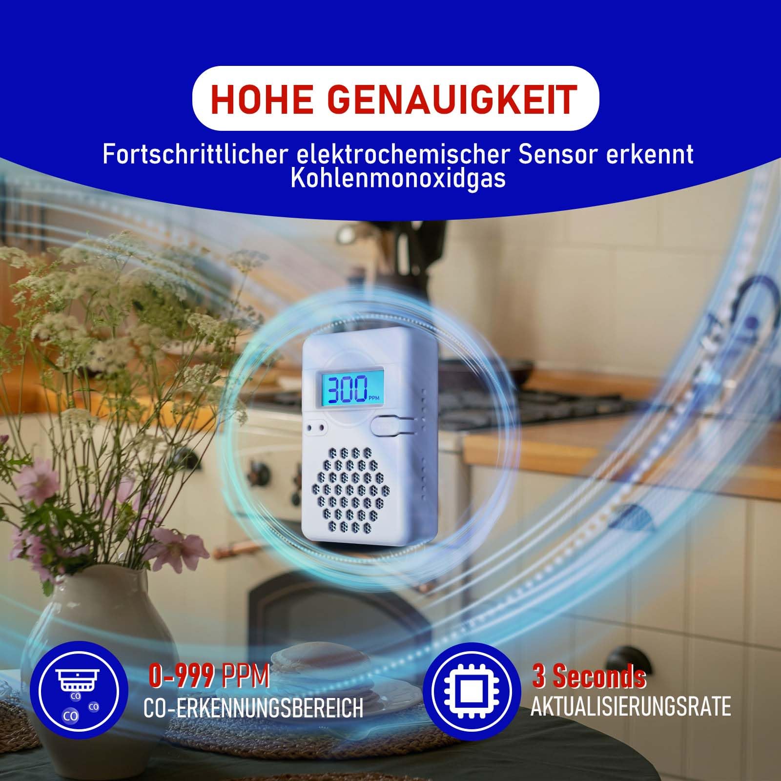 LSENLTY Kohlenmonoxid-Detektoren, 3 Jahre Standby-Zeit, 0–999 CO-Detektorbereich, 85 dB lauter Kohlenmonoxid-Detektor für Reisen und Camping (Netztasche, Batterie im Lieferumfang enthalten) 4