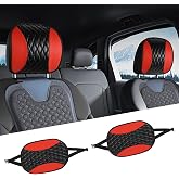 Hovom 2PCS Car Headrest Cover, Soft Leather Head Rest Protector, Red | Waterproof Headrest Cover with Elastic Straps, Non-Slip, Dust Covering Accessories for Most Vehicles, Easy to Clean
