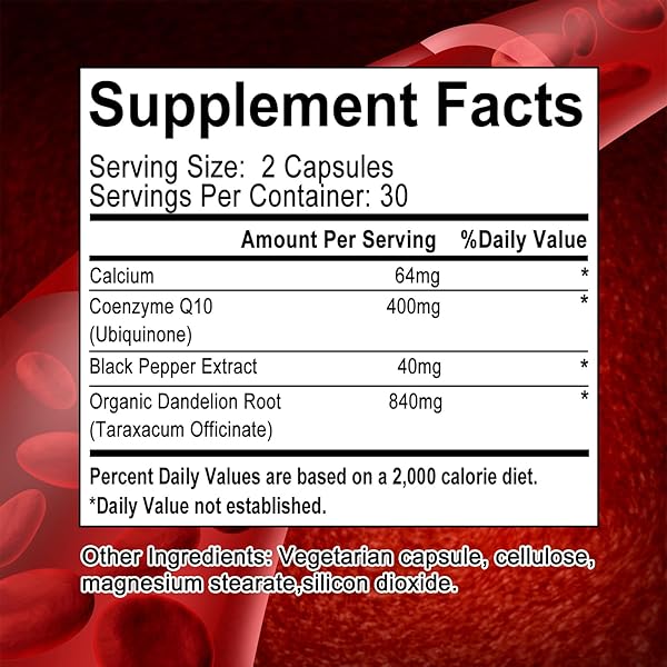 TAOTERS COQ10 400MG SUPPLEMENT PER SERVING| COENZYME Q10 CAPSULES WITH ORGANIC DANDELION ROOT 840MG, CALCIUM 64MG, BLACK PEPPER EXTRACT 40MG| SUPPORT FOR HEART HEALTH & ENERGY PRODUCTION| 60 CAPSULES