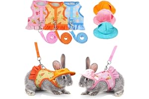 NOPIKKU Set of 3 Bunny Harness Leash Sets with Matching Summer Hats - Adjustable, Escape-Proof, Breathable Vest - Soft and Safe Material
