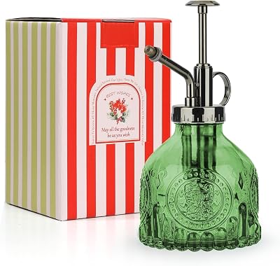 T4U Glass Plant Mister 200ML Green Vintage Spray Bottle with Top Pump