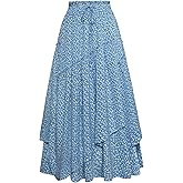 Scarlet Darkness Women Floral Print Boho Skirt Elastic High Waist Long Maxi Skirts with Pockets