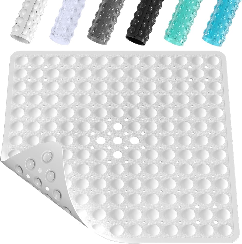 XIYUNTE Shower Mat Non Slip 53x53cm Anti Mould with Drain Holes White