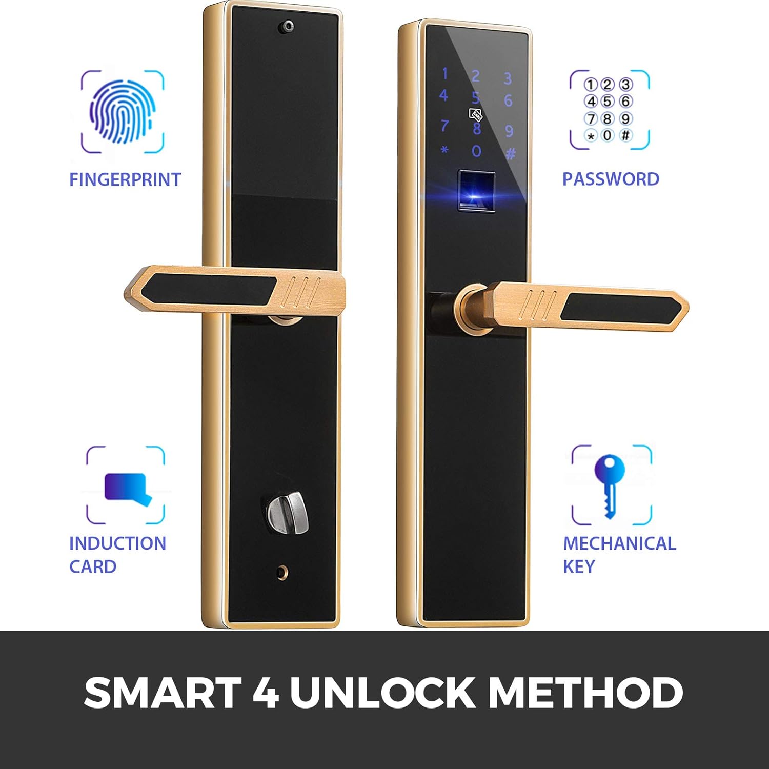 Hopopular 4 Ways Gold Electronic Smart Door Lock Biometric Keyless Lock Fingerprint Touchscreen ...