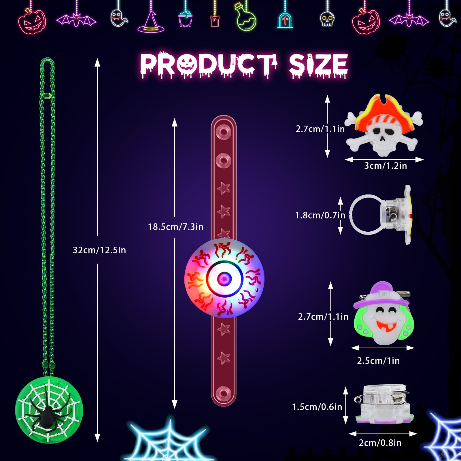 118 PCS Halloween Party Favors Bulk, 80 Rings, 14 Brooches, 12 Necklaces, 12 Bracelets,Halloween Toys for Kids, Glow in the Dark Toys, Bulk Halloween Goodie Bag Fillers, Halloween Party Supplies