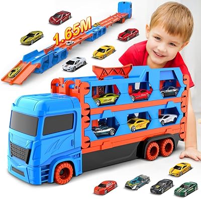 VATOS Transport Truck Toys with 6 Race Cars Carrier Vehicle Set