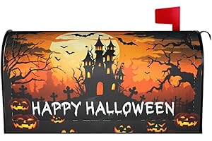 SWEETSHOW Brunt Halloween Starry Night Haunted House Pumpkin Magnetic Mailbox Covers - Large Orange Post Letter Box Covers - Garden Yard Home Decor for Outside - 21" x18"