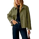 Dqbeng Womens Short Trench Jacket Plaid Lining Button Front Lightweight Classic Casual Outerwear with Pockets