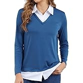 Vldnery Womens Fall Winter Sweater 2025 Trendy Clothes Oversized V Neck Long Sleeve Shirts 2 in 1 Outfit Casual Pullover Tops