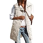 Dokotoo Women's Casual Winter Long Puffer Vest Stand Collar Sleeveless Puffy Jackets Coat with Pockets