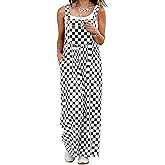 IWOLLENCE Women's Loose Checkered Overalls Wide Straight Leg Jumpers and Rompers Y2K Sleeveless Jumpsuits with Pockets