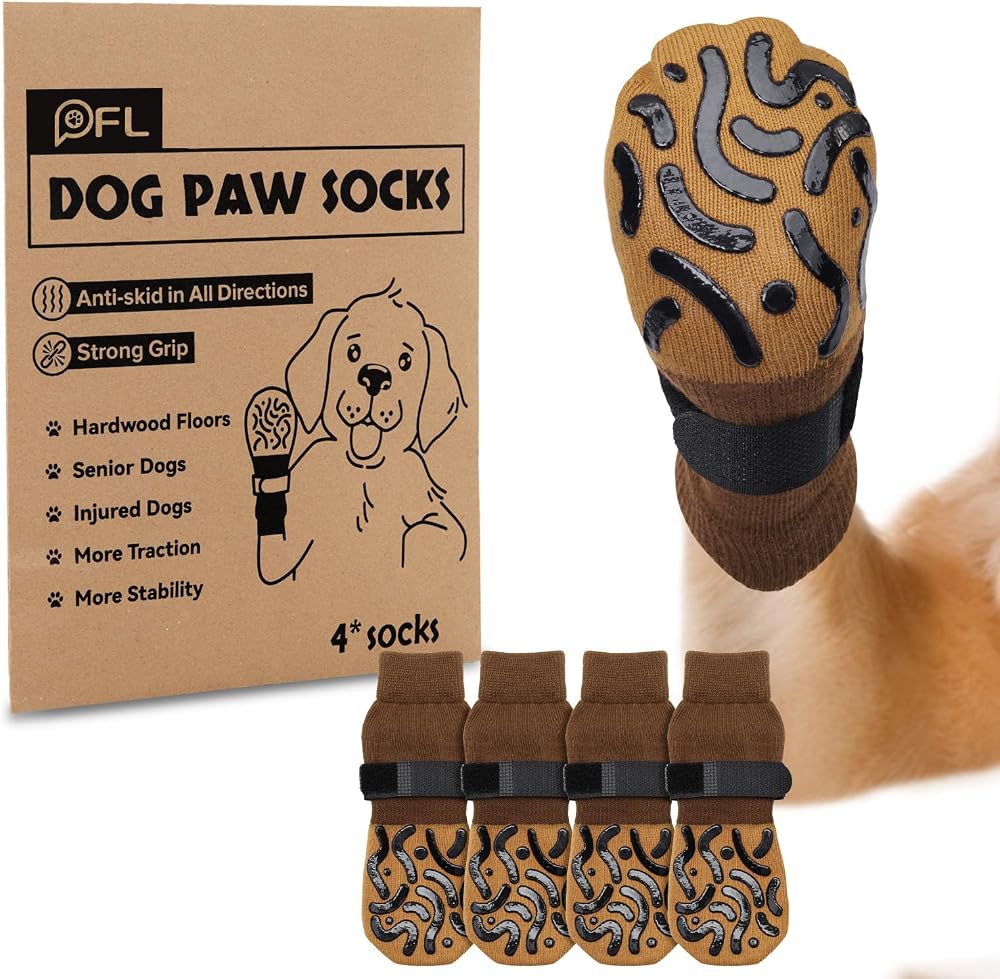 PICK FOR LIFE Anti Slip Dog Socks Paws 2 Pairs XL Brown