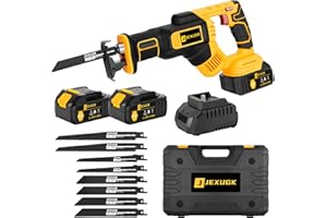 JEXUGK Reciprocating Saw Cordless, 21V 2 x 4.0Ah Battery Brushless Power Cordless Saw, 0-3500 SPM Variable Speed, 8 Saw Blades & Fast Charger Reciprocating Saws for Wood/Metal/PVC Cutting