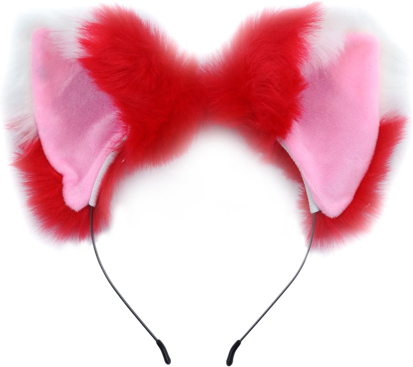 Ears Headband Cat Fox Kitten Fur Ears Hair Bands Anime Party Costume Kitty Cosplay Headband for Halloween Christmas or Kitten Theme Party Costume (White and Red-2)