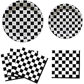 150 Pcs Race Car Birthday Party Decorations, Checkered Birthday Decorations Party Supplies,Black and White Checkered Plates and Napkins, Serves 50 Guests