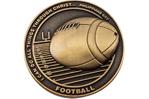 LOGOS COINS Christian Sports Coin for Young Athletes, Gift for Football Players or Football Team, I Can Do All Things Through Christ Who Gives Me Strength, Antique Gold Plated Challenge Coin, Philippians 4:13