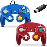 FIOTOK Gamecube Controller, Classic Wired Controller for Wii Nintendo Gamecube (Red &amp; Blue-2Pack)