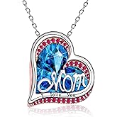 Mothers Day Gifts for Mom 925 Sterling Silver Mom Necklace I Love You Heart Pendant with Birthstone Mothers Day Jewelry Gifts for Women Mama Grandma